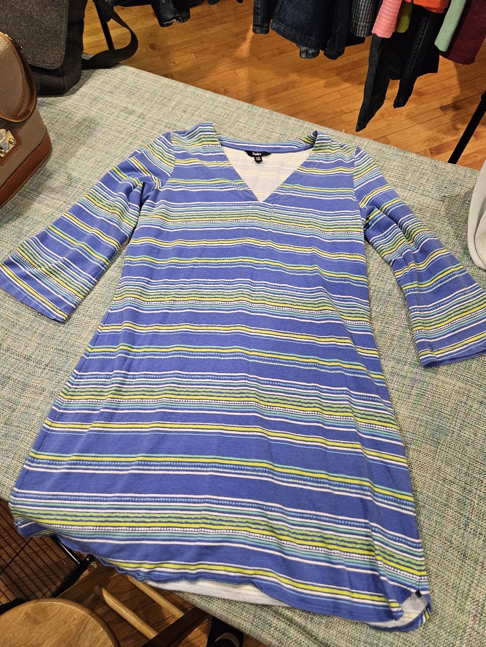 Hatley Blue And Green Striped V-Neck Long-Sleeve Dress
